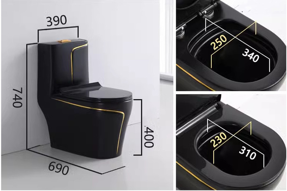 Zwart-goud toilet Matt Splashing S-Trap One-Piece Vanity Toilet voor Foshan Market