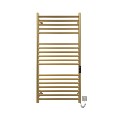 Goud wandmontage verwarmde handdoekwarmer met een glad rond buisontwerp en vrije staande optie