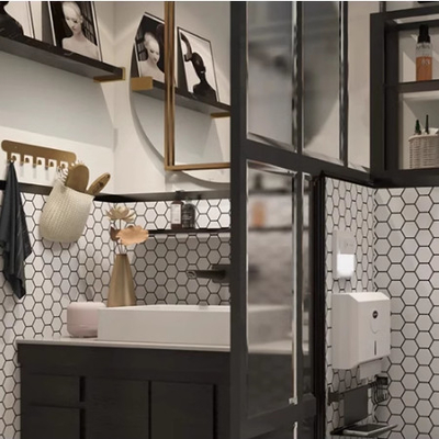 Moderne design stijl Zuivere witte keramische zeshoekige vloertegel met honingraat glazen mozaïek