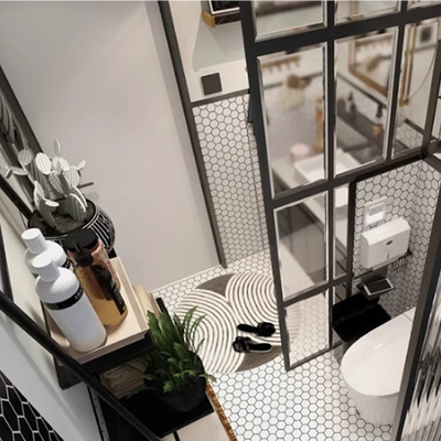 Moderne design stijl Zuivere witte keramische zeshoekige vloertegel met honingraat glazen mozaïek