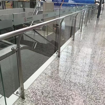 304 roestvrij staal villa vloer gemonteerde zuil brug trap met glazen handrail